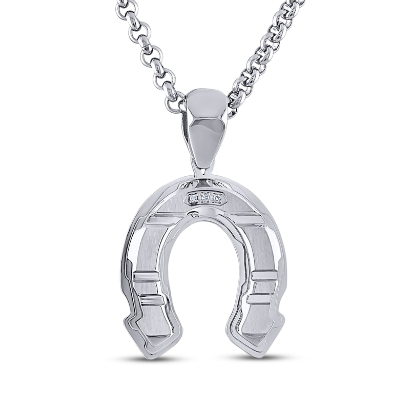 Main Image 1 of Men's Diamond Accent Horseshoe Necklace Stainless Steel 24&quot;