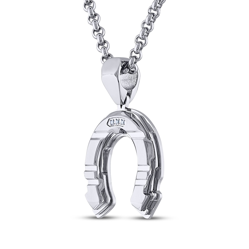 Main Image 2 of Men's Diamond Accent Horseshoe Necklace Stainless Steel 24&quot;