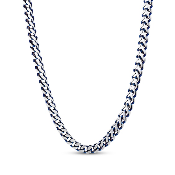 Solid Foxtail Chain Necklace 5mm Stainless Steel & Blue Ion-Plating 20"