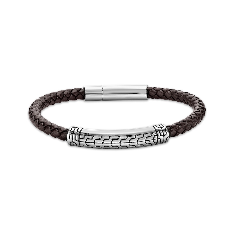 Men's Brown Leather Bracelet Stainless Steel 8.5