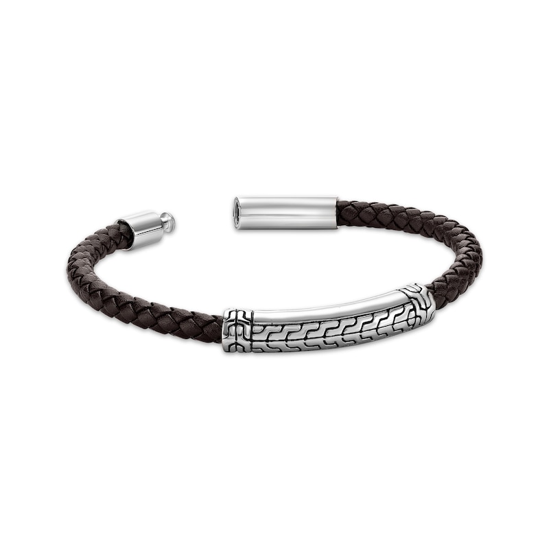 Men's Brown Leather Bracelet Stainless Steel 8.5"