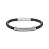 Thumbnail Image 0 of Men's Black Leather Bracelet Stainless Steel 8.5"