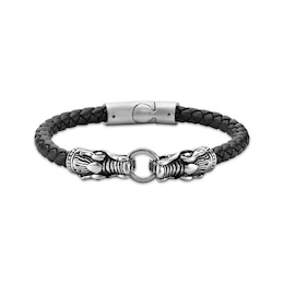 Men's Leather Bracelet Stainless Steel 8.5&quot;