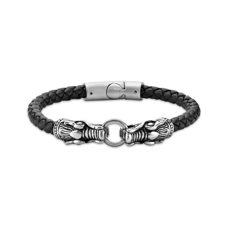 Men's Leather Bracelet Stainless Steel 8.5"