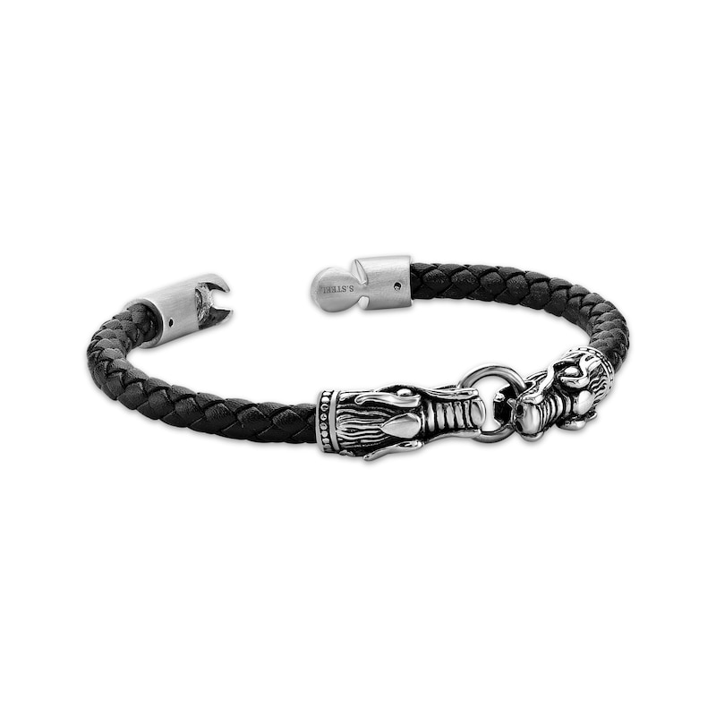 Men's Leather Bracelet Stainless Steel 8.5"