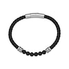 Thumbnail Image 2 of Men's Agate Beaded & Black Leather Bracelet Stainless Steel 8.5&quot;