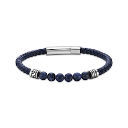 Men's Sodalite & Blue Leather Bracelet Stainless Steel 8.5&quot;