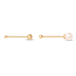 Cultured Pearl & Ball Nose Ring Stud Set 14K Yellow Gold