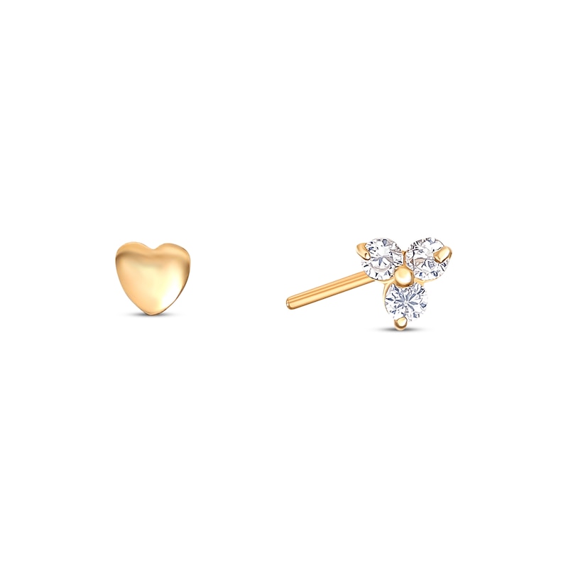 Main Image 1 of Cubic Zirconia & Heart Nose Ring Stud Set 14K Yellow Gold