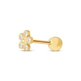 Cubic Zirconia Flower Nose Ring Stud 14K Yellow Gold