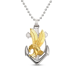 Men's Eagle, Cross & Anchor Necklace Stainless Steel & Yellow Ion Plating 22&quot;