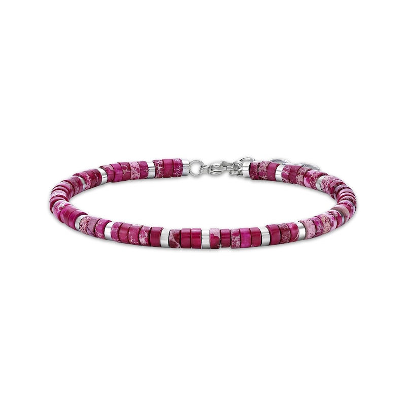 Main Image 1 of Men's Pink Turquoise Disc Bead Bracelet Stainless Steel 9&quot;