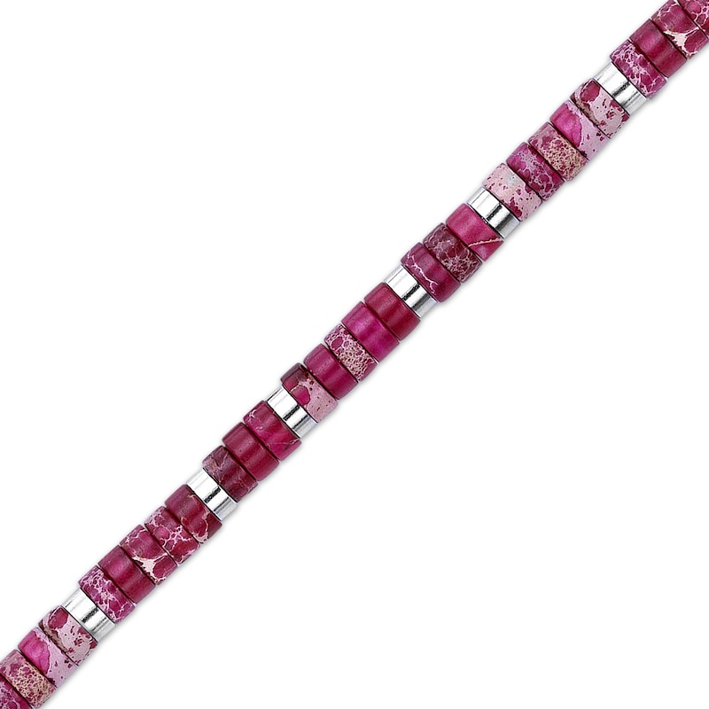 Main Image 2 of Men's Pink Turquoise Disc Bead Bracelet Stainless Steel 9&quot;