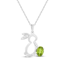 Oval-Cut Peridot & White Lab-Created Sapphire Easter Bunny Necklace Sterling Silver 18"