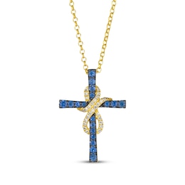 Le Vian Blue Sapphire Cross Necklace 5/8 ct tw Diamonds 14K Honey Gold 19&quot;