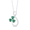 Thumbnail Image 1 of Heart-Shaped Lab-Created Emerald & White Lab-Created Sapphire Clover Infinity Necklace Sterling Silver 18&quot;