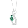 Thumbnail Image 2 of Heart-Shaped Lab-Created Emerald & White Lab-Created Sapphire Clover Infinity Necklace Sterling Silver 18&quot;