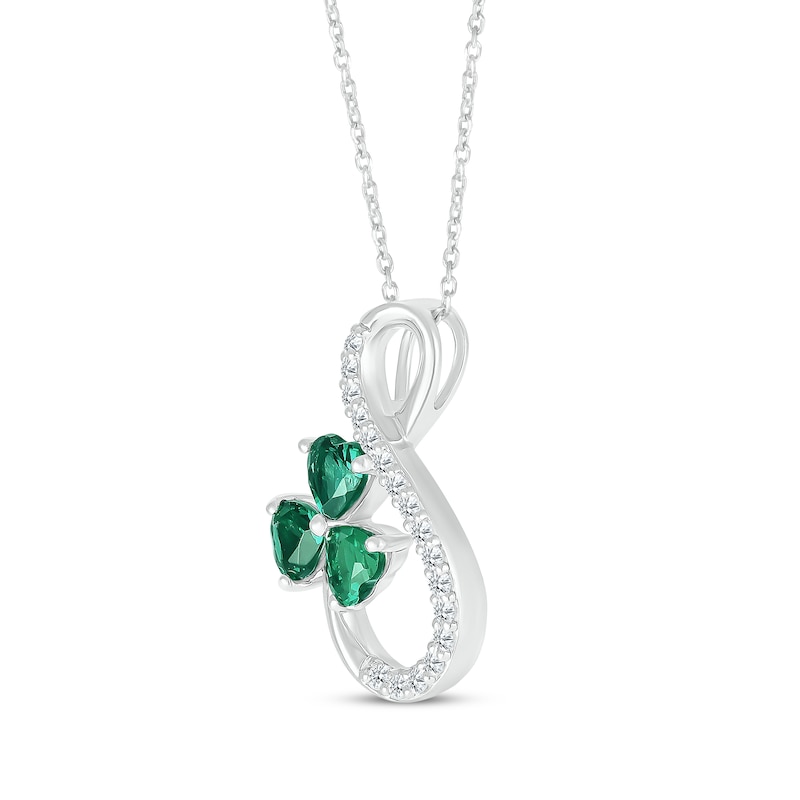 Main Image 2 of Heart-Shaped Lab-Created Emerald & White Lab-Created Sapphire Clover Infinity Necklace Sterling Silver 18&quot;