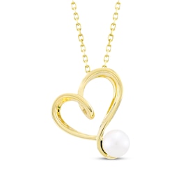 Cultured Pearl Tilted Heart Necklace 10K Yellow Gold 18&quot;