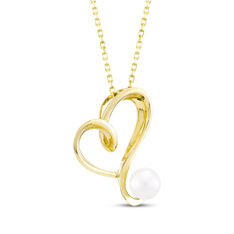 Main Image 2 of Cultured Pearl Tilted Heart Necklace 10K Yellow Gold 18&quot;