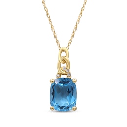 Cushion-Cut Swiss Blue Topaz & Diamond Chain Links Necklace 10K Yellow Gold 18&quot;