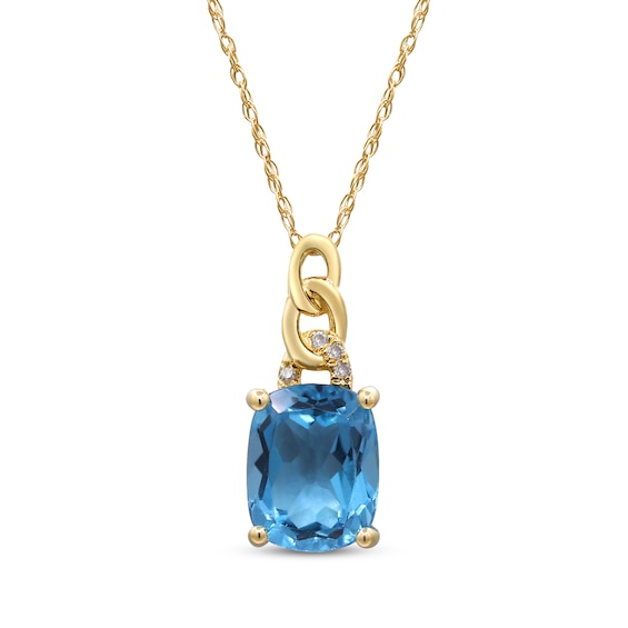 Cushion-Cut Swiss Blue Topaz & Diamond Chain Links Necklace 10K Yellow Gold 18"