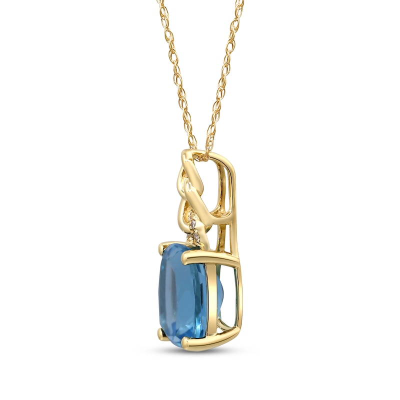 Main Image 2 of Cushion-Cut Swiss Blue Topaz & Diamond Chain Links Necklace 10K Yellow Gold 18&quot;