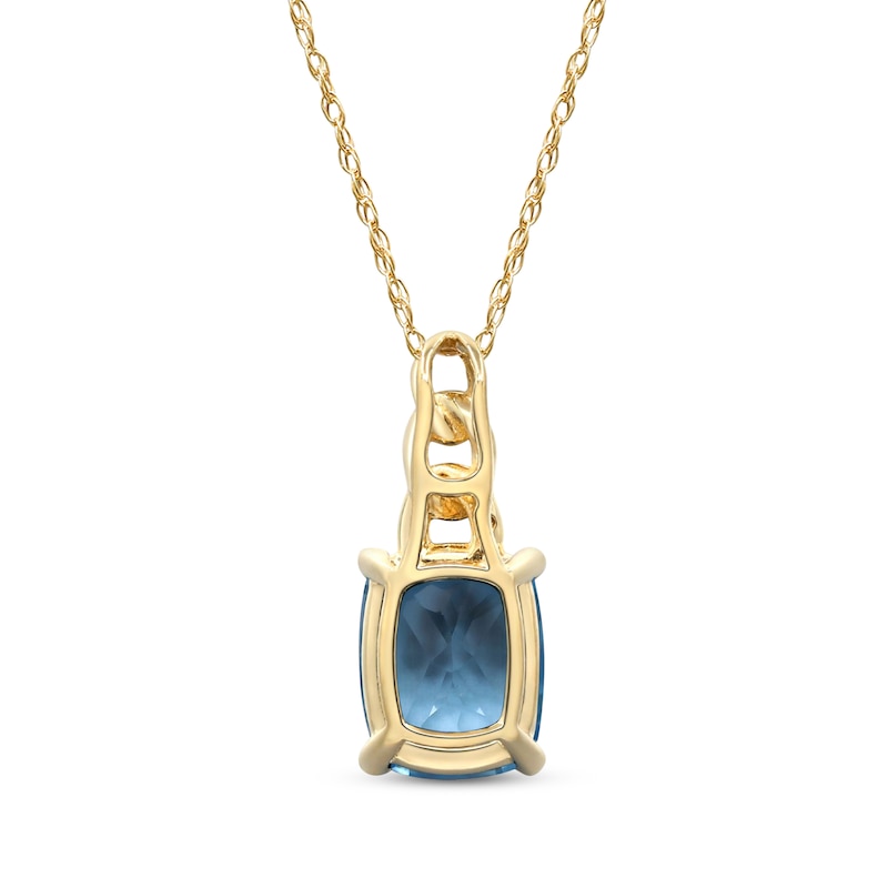 Main Image 3 of Cushion-Cut Swiss Blue Topaz & Diamond Chain Links Necklace 10K Yellow Gold 18&quot;