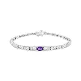 Amethyst & White Lab-Created Sapphire Line Bracelet Sterling Silver 7.25&quot;