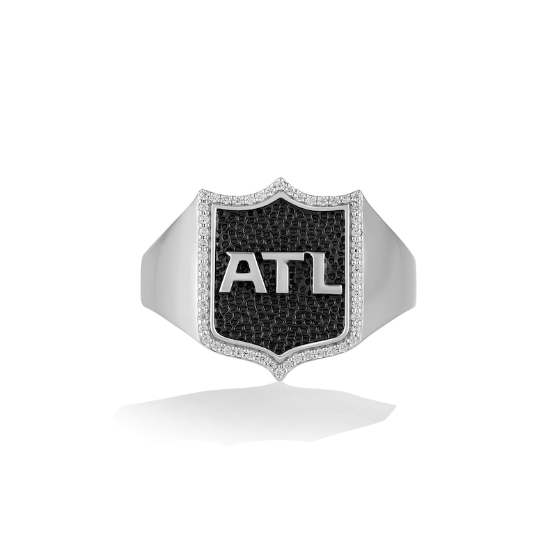 Main Image 1 of True Fans Atlanta Falcons 1/6 CT. T.W. Diamond and Enamel Shield Ring in Sterling Silver