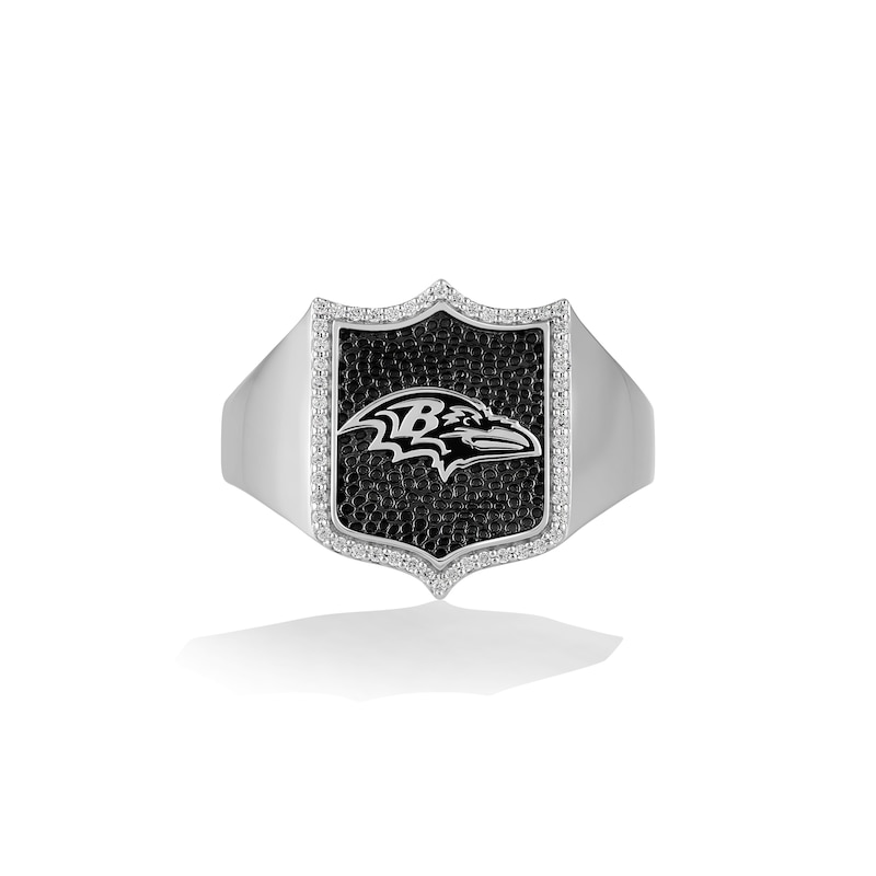 Main Image 1 of True Fans Baltimore Ravens 1/6 CT. T.W. Diamond and Enamel Shield Ring in Sterling Silver