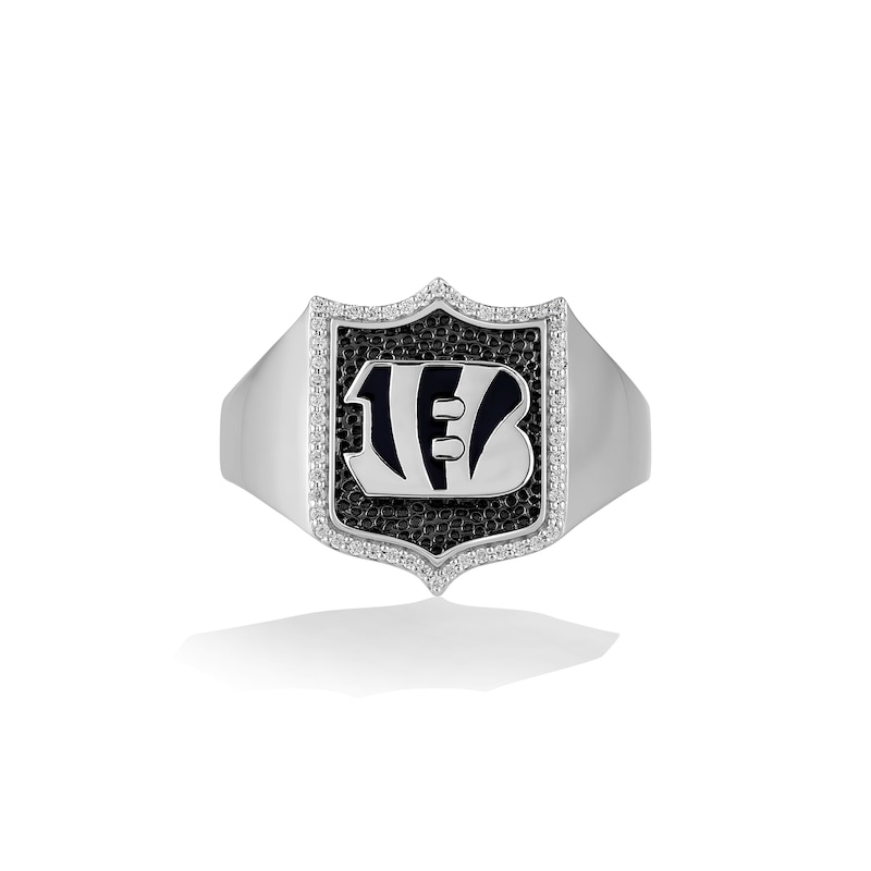 Main Image 1 of True Fans Cincinnati Bengals 1/6 CT. T.W. Diamond and Enamel Shield Ring in Sterling Silver