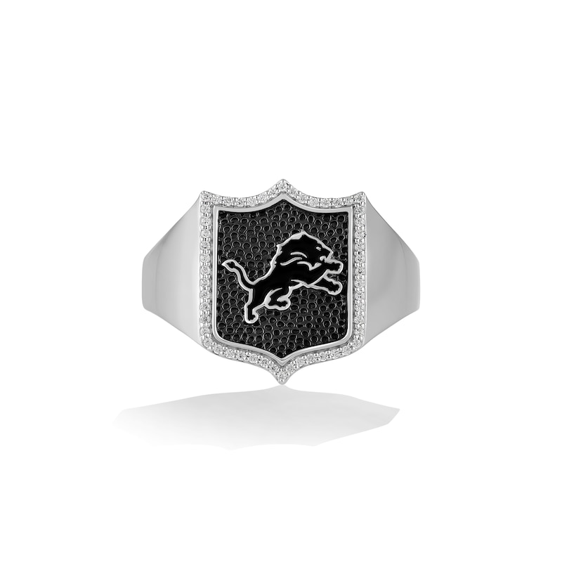 Main Image 1 of True Fans Detroit Lions 1/6 CT. T.W. Diamond and Enamel Shield Ring in Sterling Silver