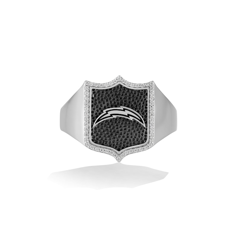 Main Image 1 of True Fans Los Angeles Chargers 1/6 CT. T.W. Diamond and Enamel Shield Ring in Sterling Silver