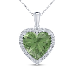 Heart-Shaped Green Quartz & White Lab-Created Sapphire Necklace Sterling Silver 18&quot;