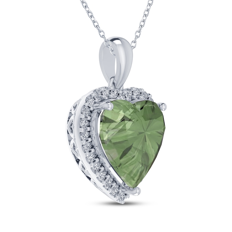 Heart-Shaped Green Quartz & White Lab-Created Sapphire Necklace Sterling Silver 18"