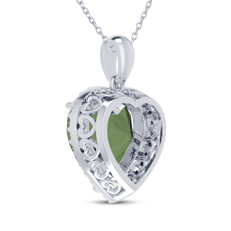 Heart-Shaped Green Quartz & White Lab-Created Sapphire Necklace Sterling Silver 18"