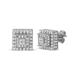 Men's White Sapphire Stepped Square Stud Earrings Stainless Steel