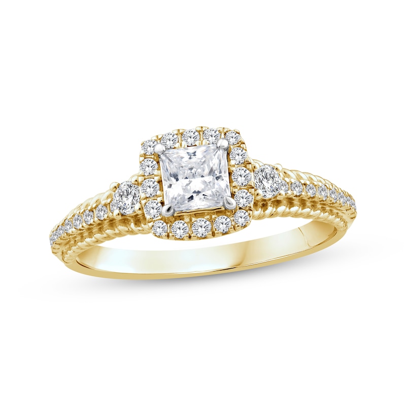 Threads of Love Princess-Cut Diamond Halo Engagement Ring 3/4 ct tw 14K Yellow Gold