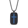 Thumbnail Image 1 of Men's Cross Dog Tag Necklace Black & Blue Ion-Plated Stainless Steel 24&quot;