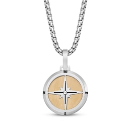 Men's Compass Necklace Stainless Steel & Yellow Ion Plating 24&quot;