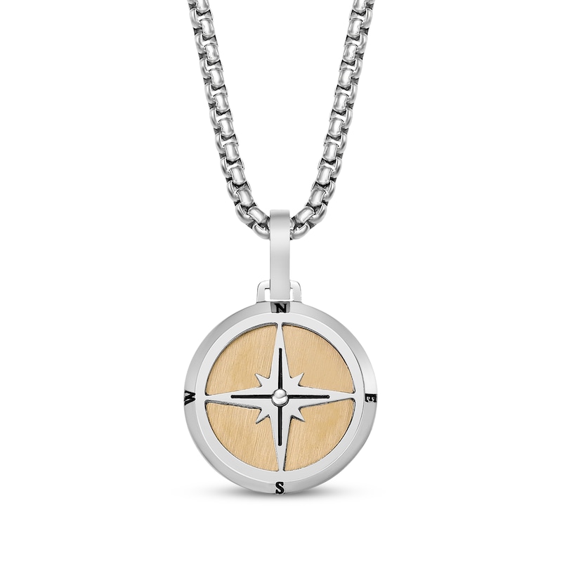 Main Image 1 of Men's Compass Necklace Stainless Steel & Yellow Ion Plating 24&quot;