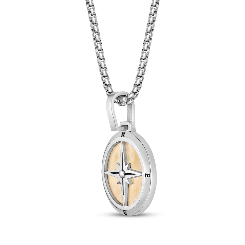 Main Image 2 of Men's Compass Necklace Stainless Steel & Yellow Ion Plating 24&quot;