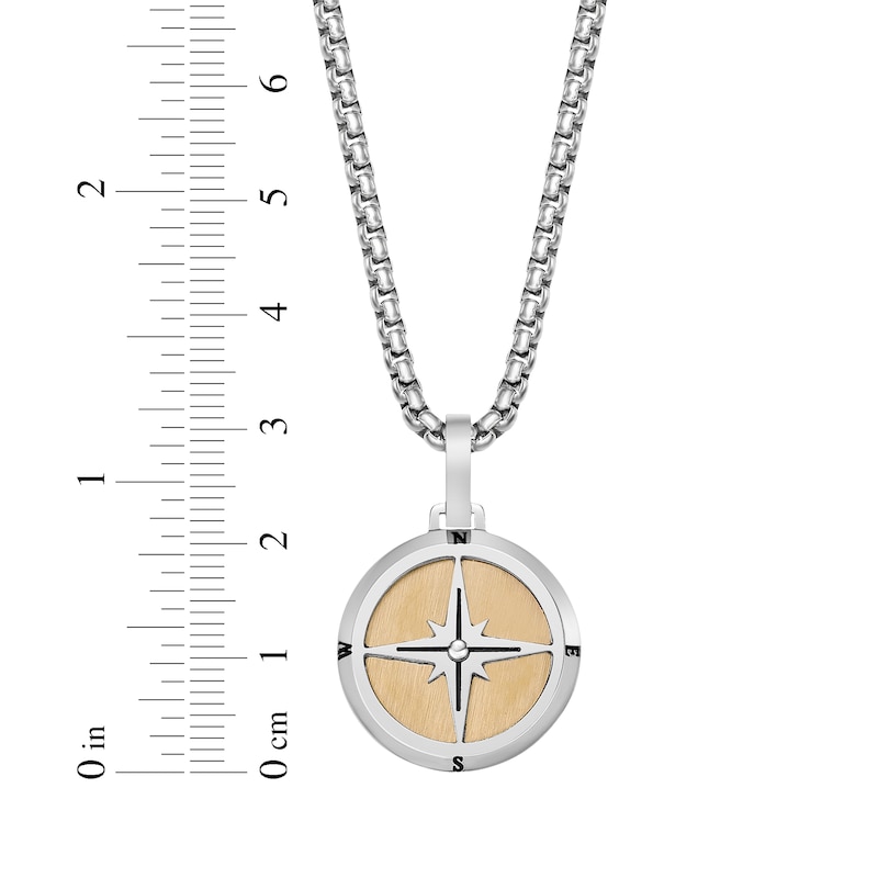 Main Image 5 of Men's Compass Necklace Stainless Steel & Yellow Ion Plating 24&quot;