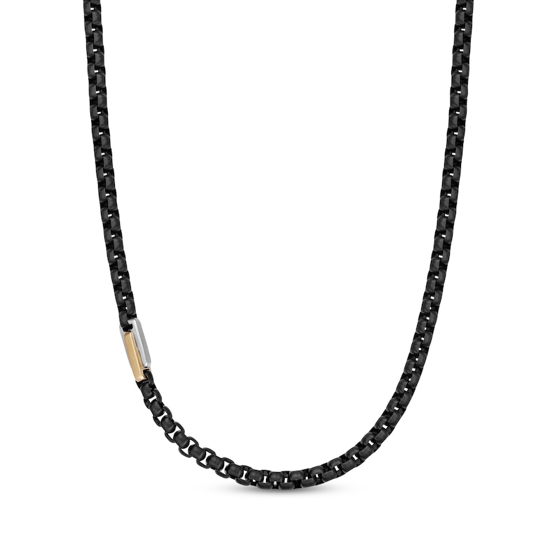 Men's Solid Box Chain Necklace 4.5mm Black & Yellow Ion-Plated Stainless Steel 22"
