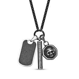 Men's Multi-Pendant Necklace Stainless Steel with Black Ion Plating 24&quot;