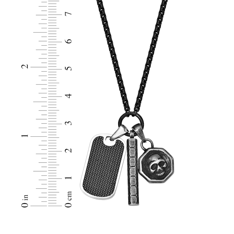 Men's Multi-Pendant Necklace Stainless Steel with Black Ion Plating 24"