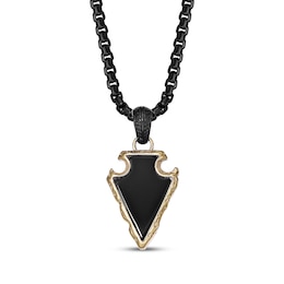 Men's Black Agate Arrowhead Necklace Black & Yellow Ion-Plated Stainless Steel 24&quot;