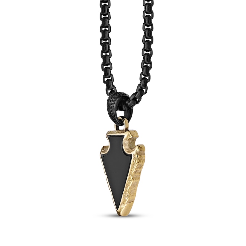 Men's Black Agate Arrowhead Necklace Black & Yellow Ion-Plated Stainless Steel 24"