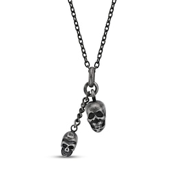 Men's Antique-Finish Skull Necklace Black Ion-Plated Stainless Steel 24&quot;